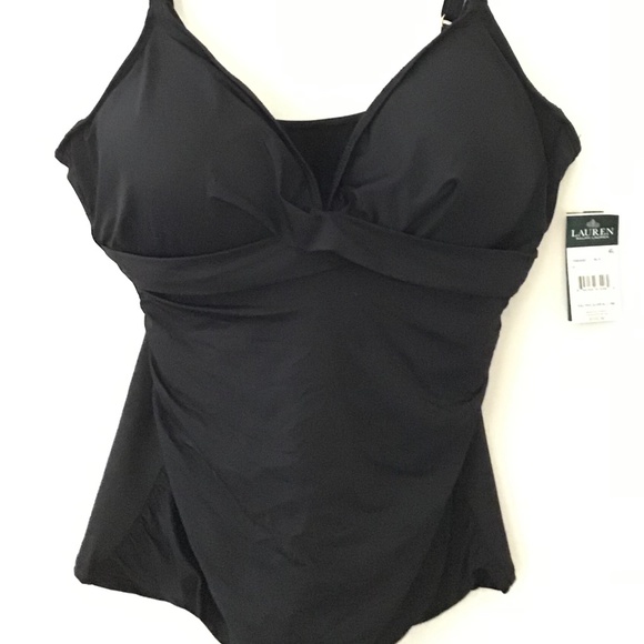 NWT Ralph Lauren Women's Slimming Tankini Swim Top Black Size 16 - Picture 4 of 4